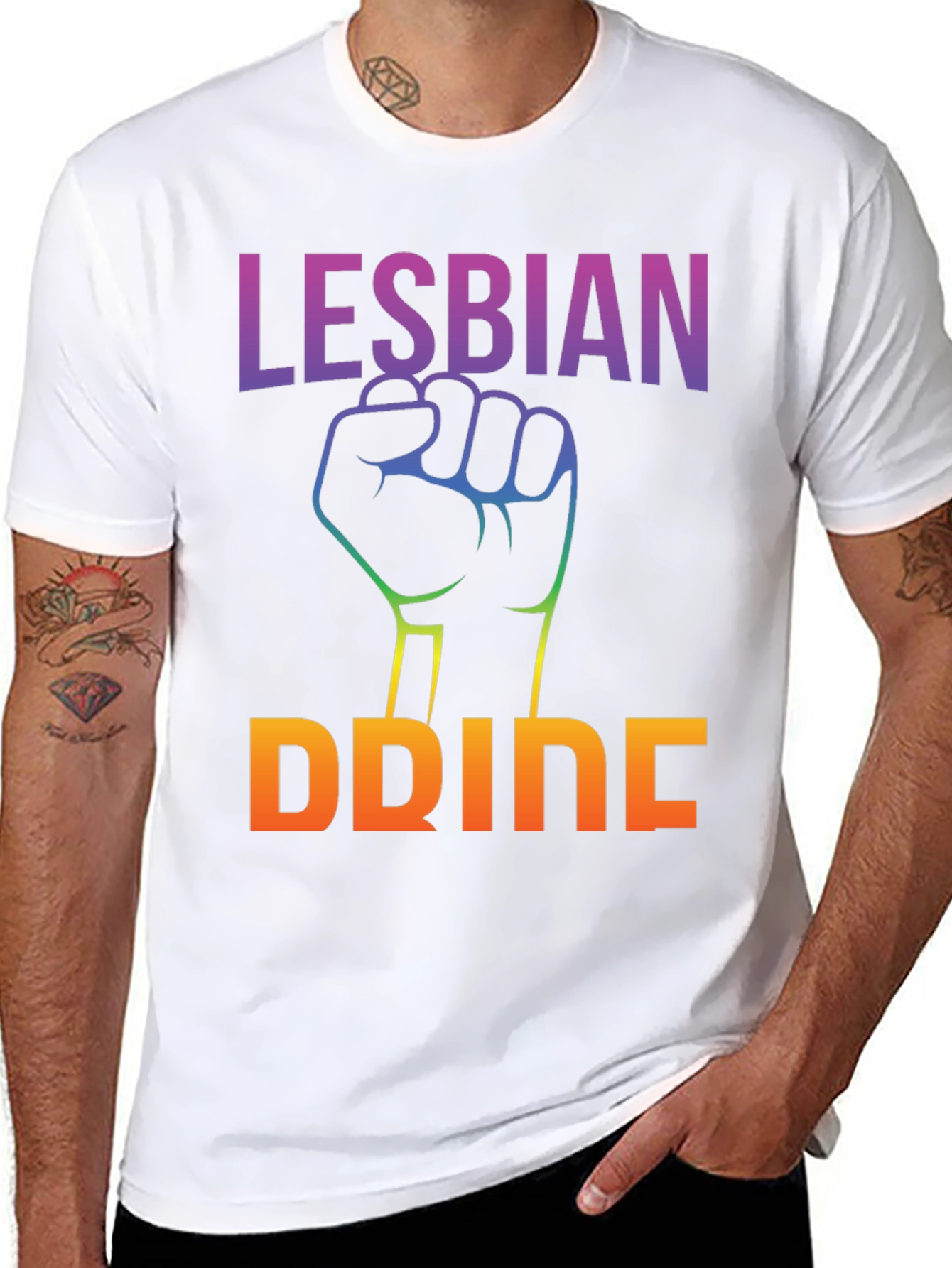 Lesbian Pride Black T-Shirt Rainbow Fist
