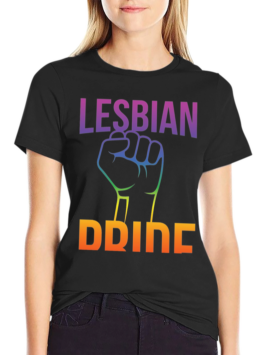 Lesbian Pride Black T-Shirt Rainbow Fist