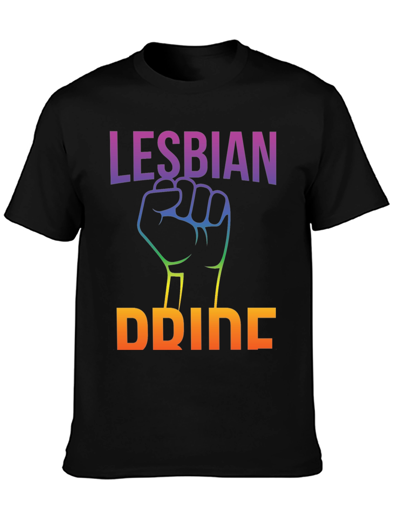 Lesbian Pride Black T-Shirt Rainbow Fist
