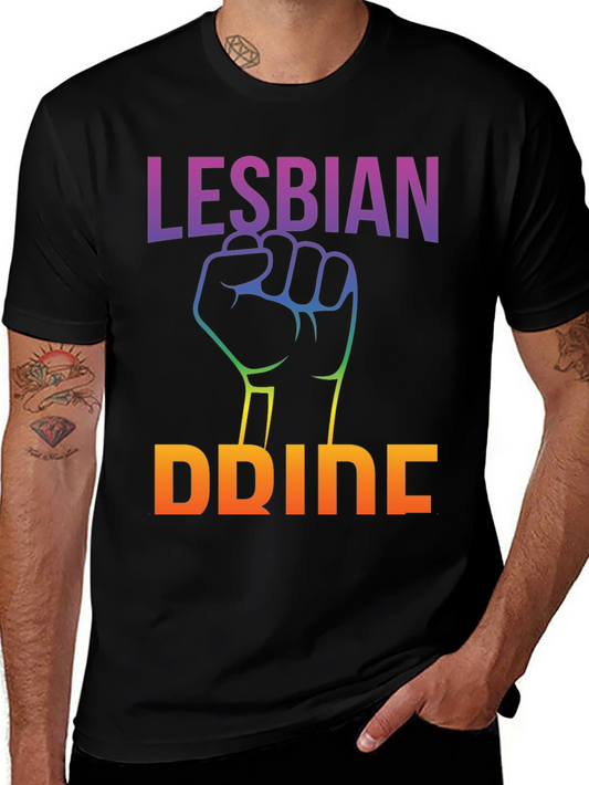 Lesbian Pride Black T-Shirt Rainbow Fist