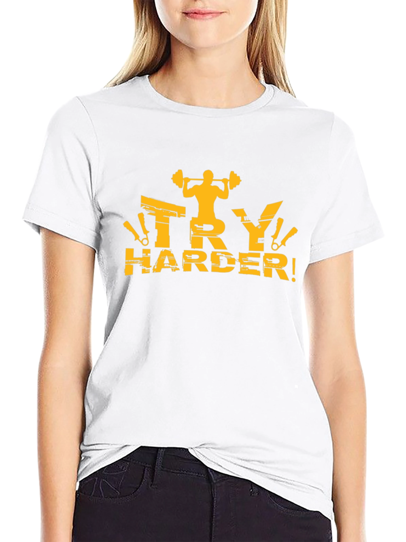 Mens Black Try Harder Graphic T-Shirt