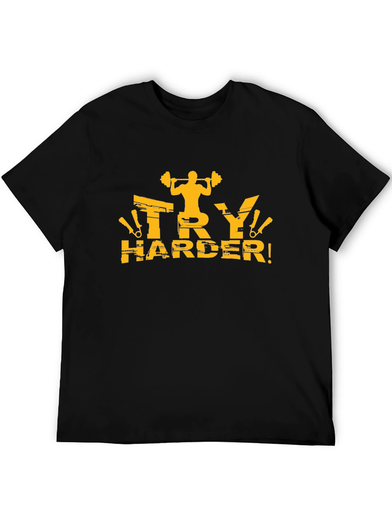 Mens Black Try Harder Graphic T-Shirt