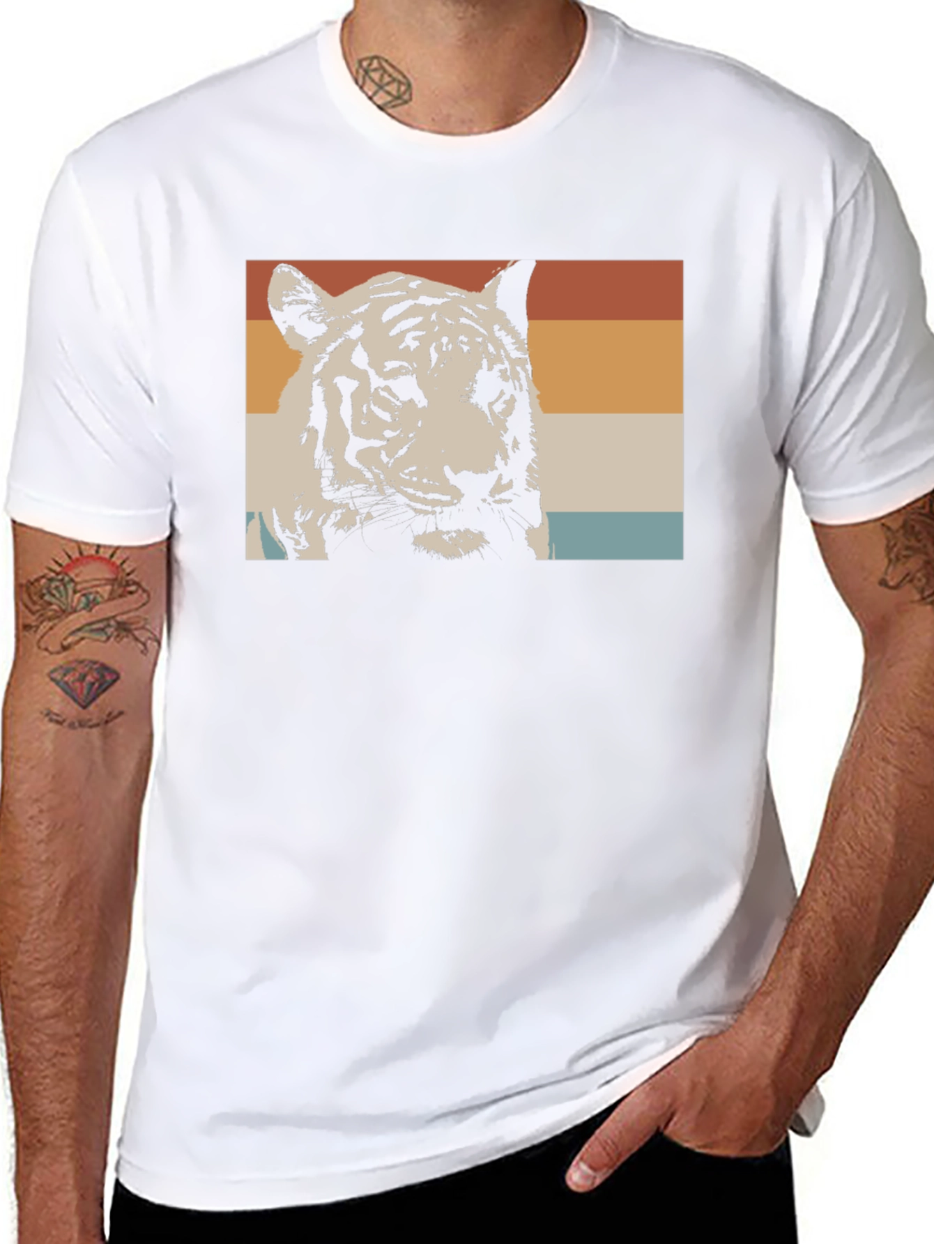 Retro Tiger Graphic Tee - Black Cotton T-Shirt