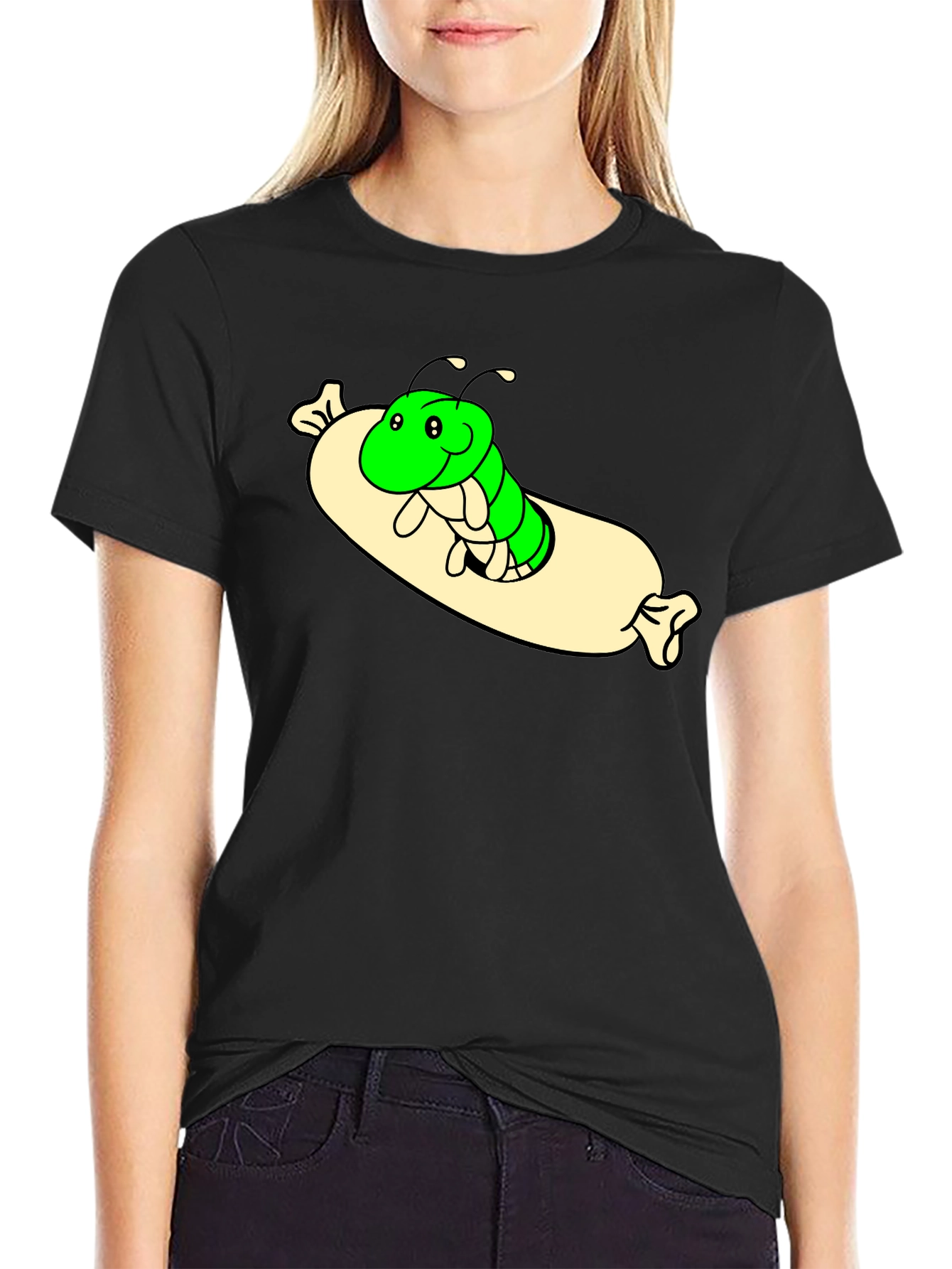 Cartoon Caterpillar T-Shirt - Comfy Black Tee