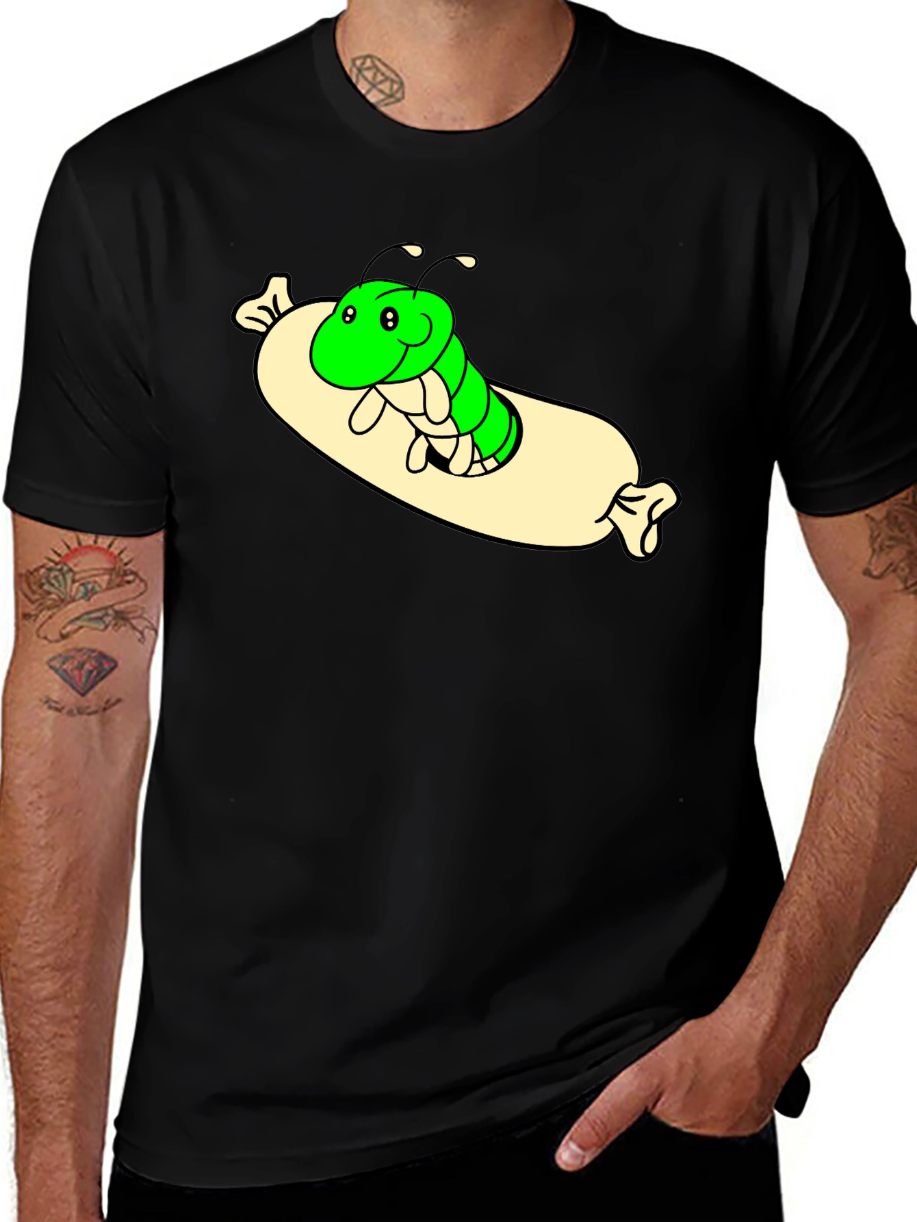 Cartoon Caterpillar T-Shirt - Comfy Black Tee