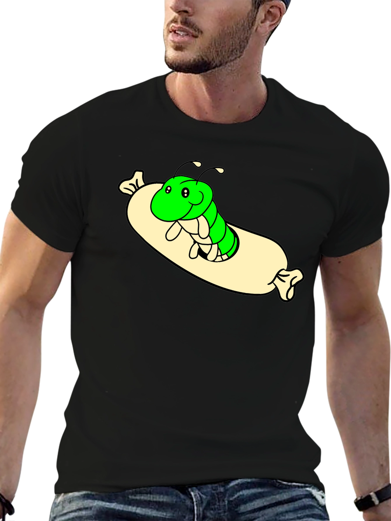 Cartoon Caterpillar T-Shirt - Comfy Black Tee