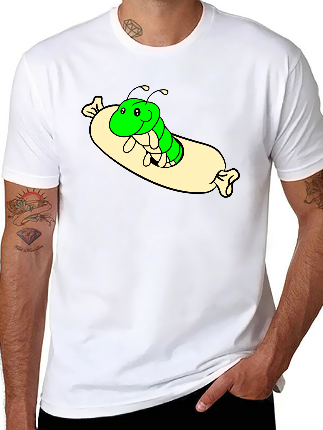 Cartoon Caterpillar T-Shirt - Comfy Black Tee