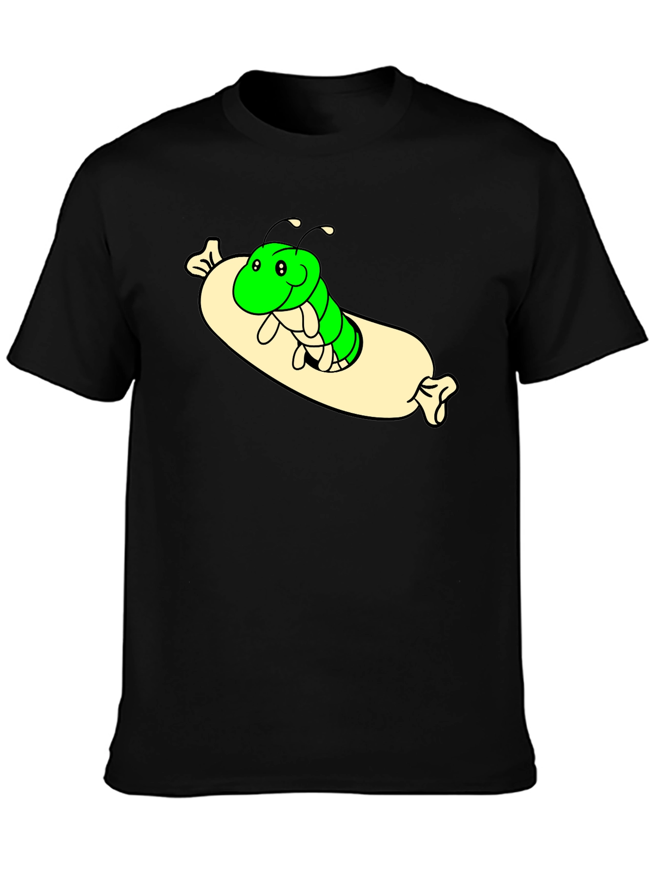 Cartoon Caterpillar T-Shirt - Comfy Black Tee