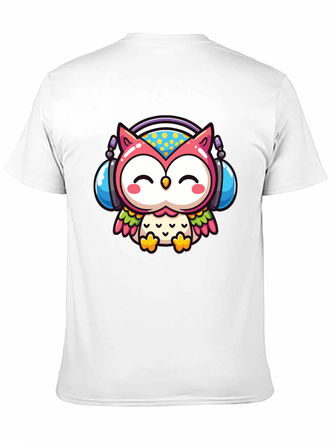 Cute Owl DJ Graphic Tee - Black Cotton T-Shirt