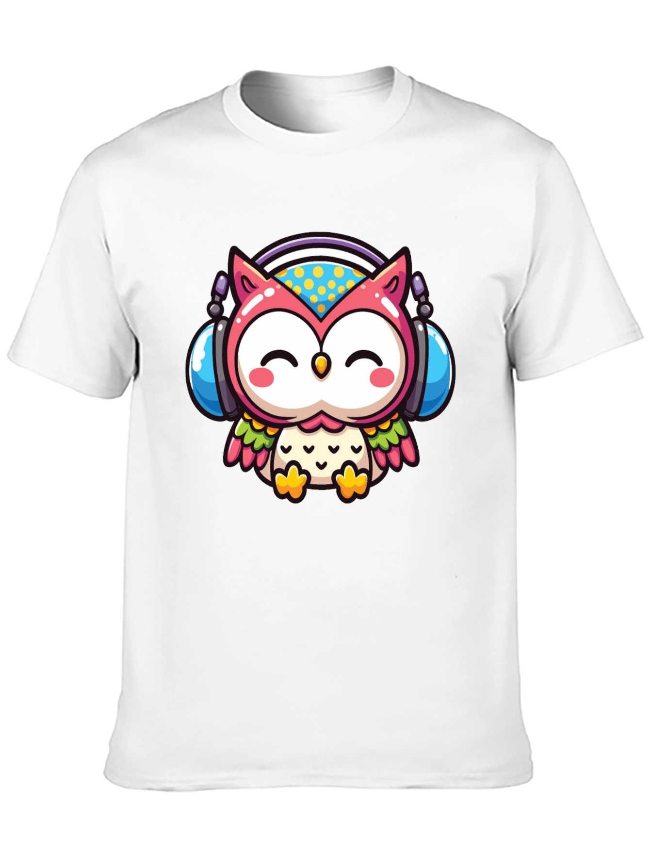 Cute Owl DJ Graphic Tee - Black Cotton T-Shirt