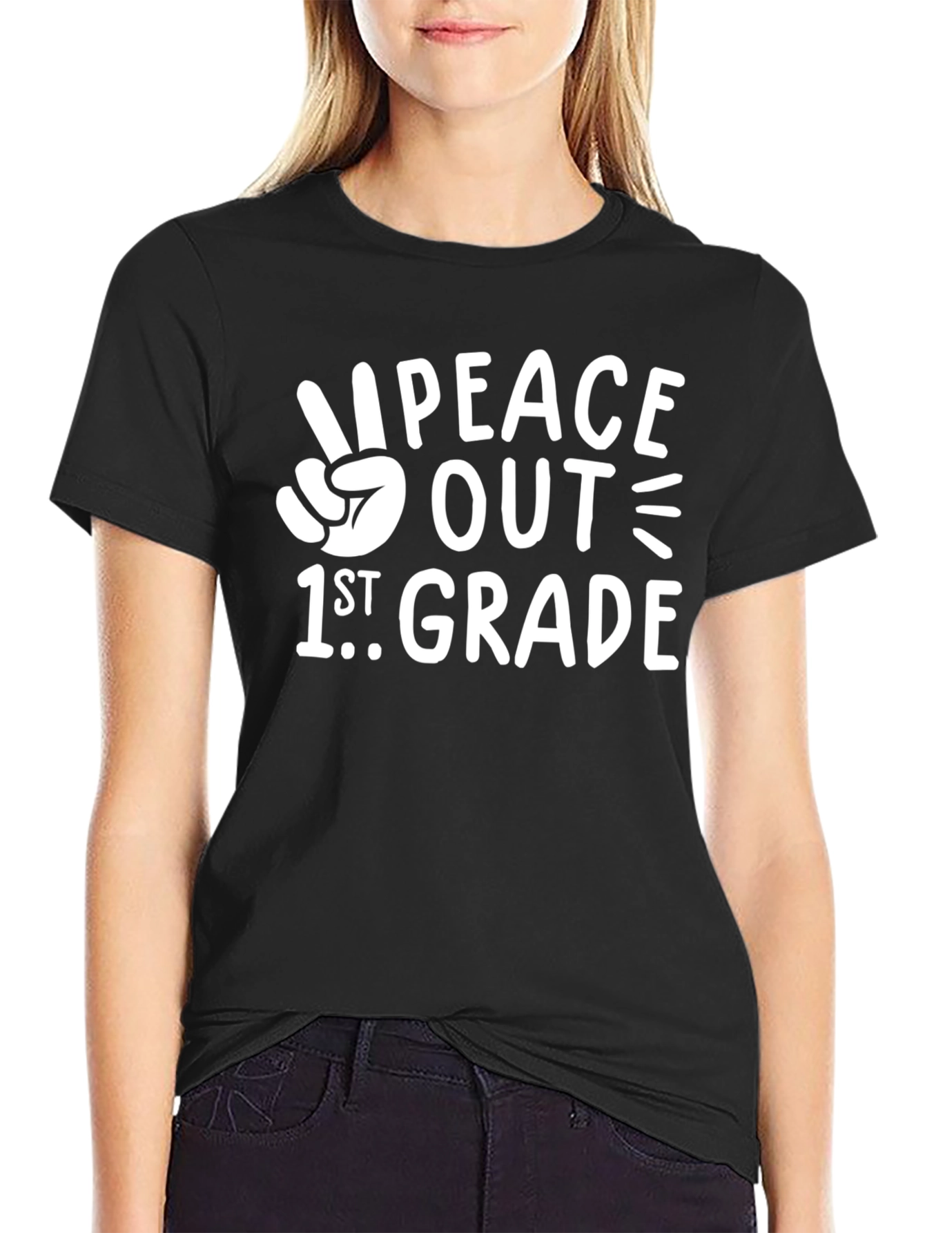 Peace Out 1st Grade T-Shirt - Black Cotton Tee