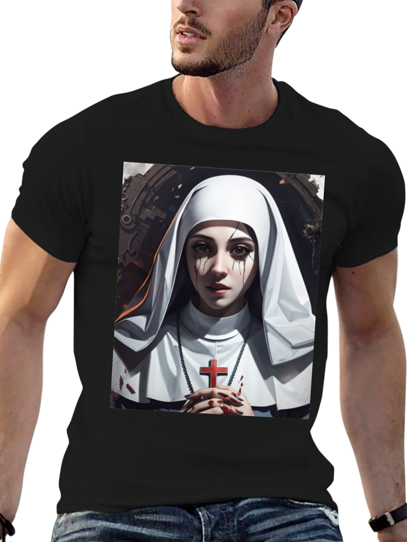 Nun Graphic T-Shirt - Edgy Religious Art Tee
