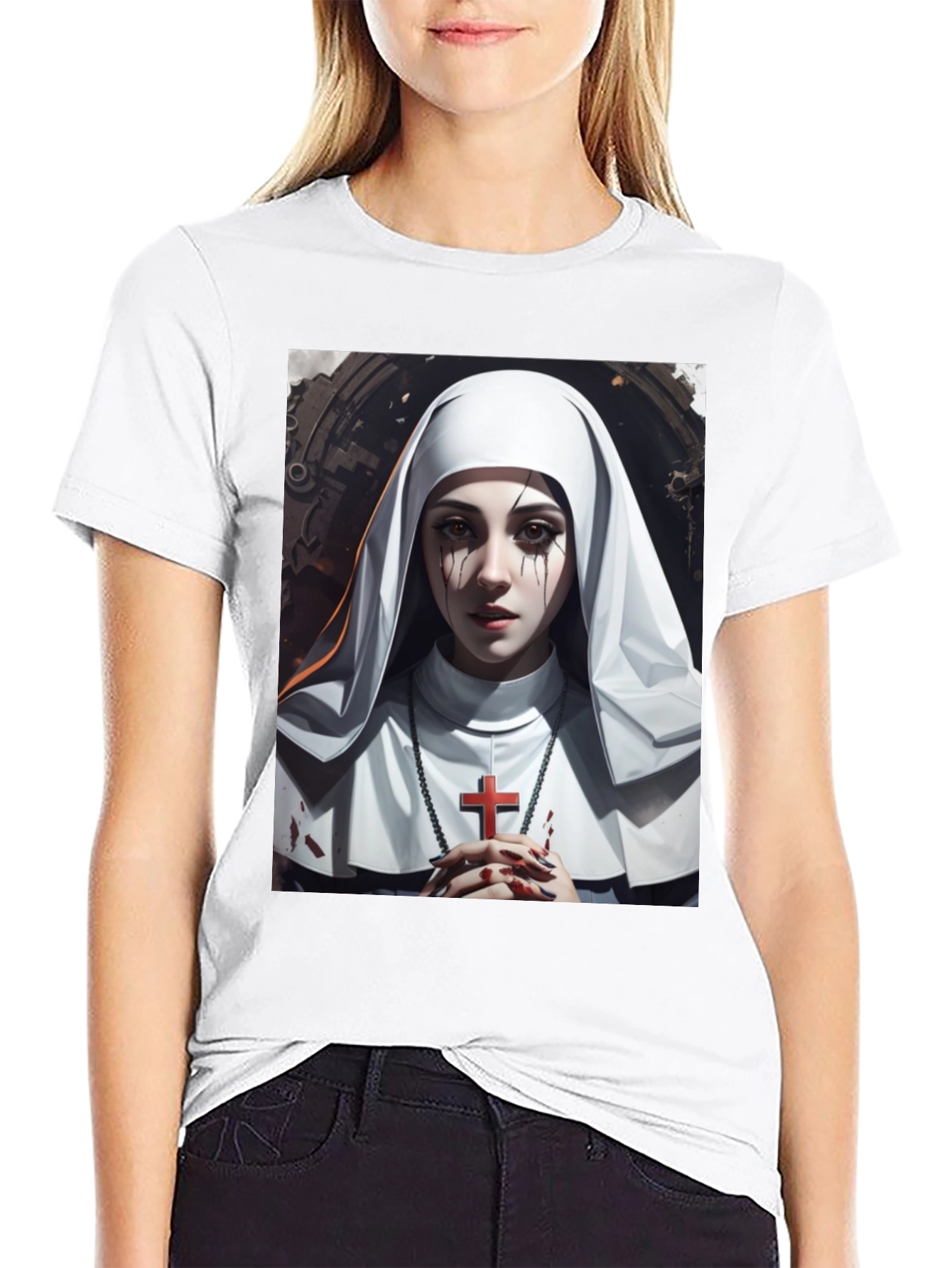 Nun Graphic T-Shirt - Edgy Religious Art Tee
