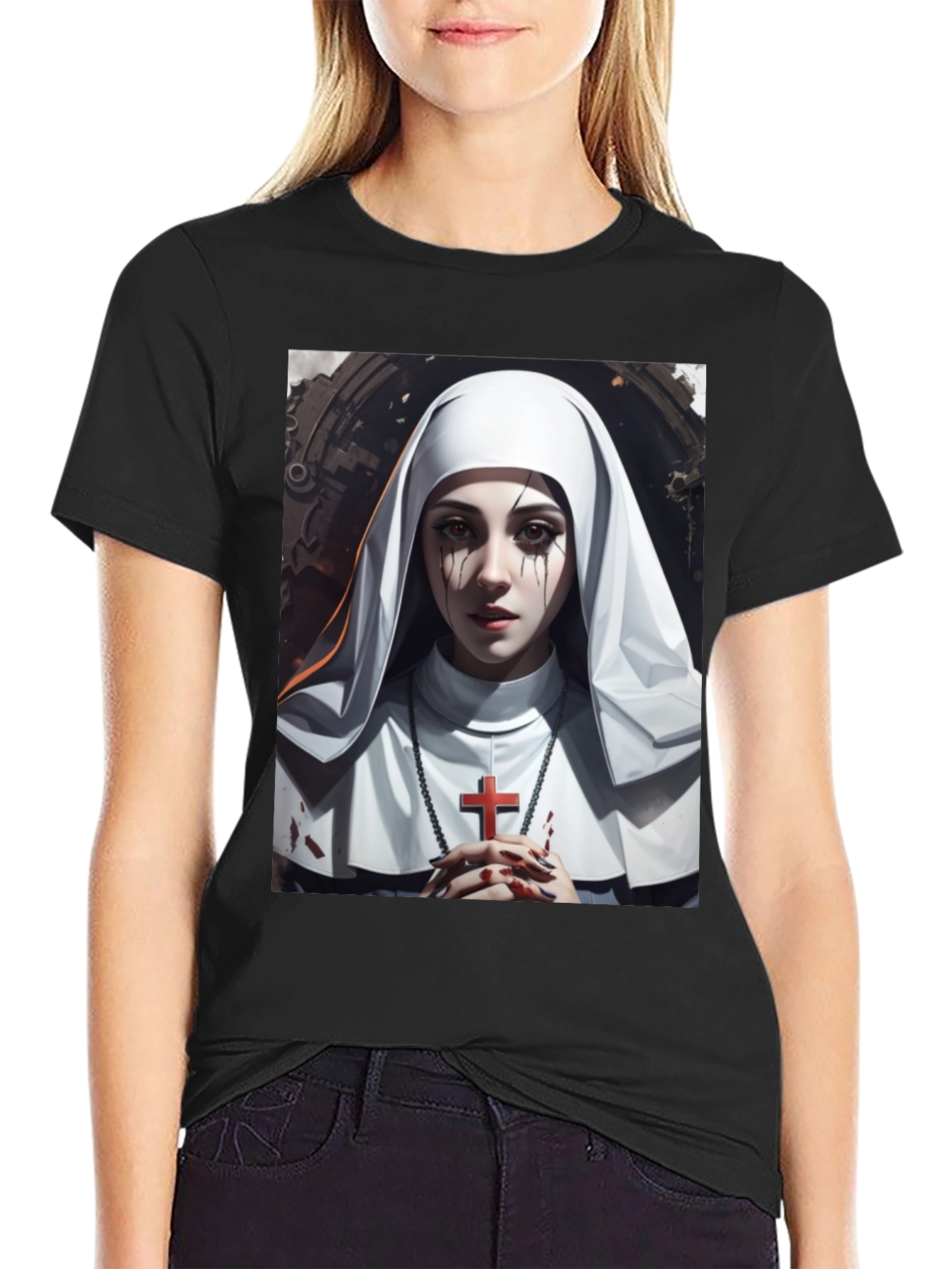 Nun Graphic T-Shirt - Edgy Religious Art Tee