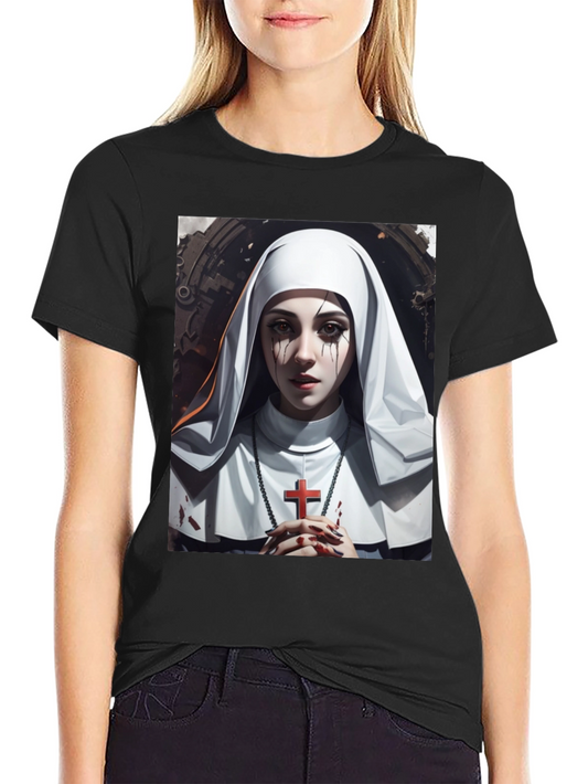 Nun Graphic T-Shirt - Edgy Religious Art Tee