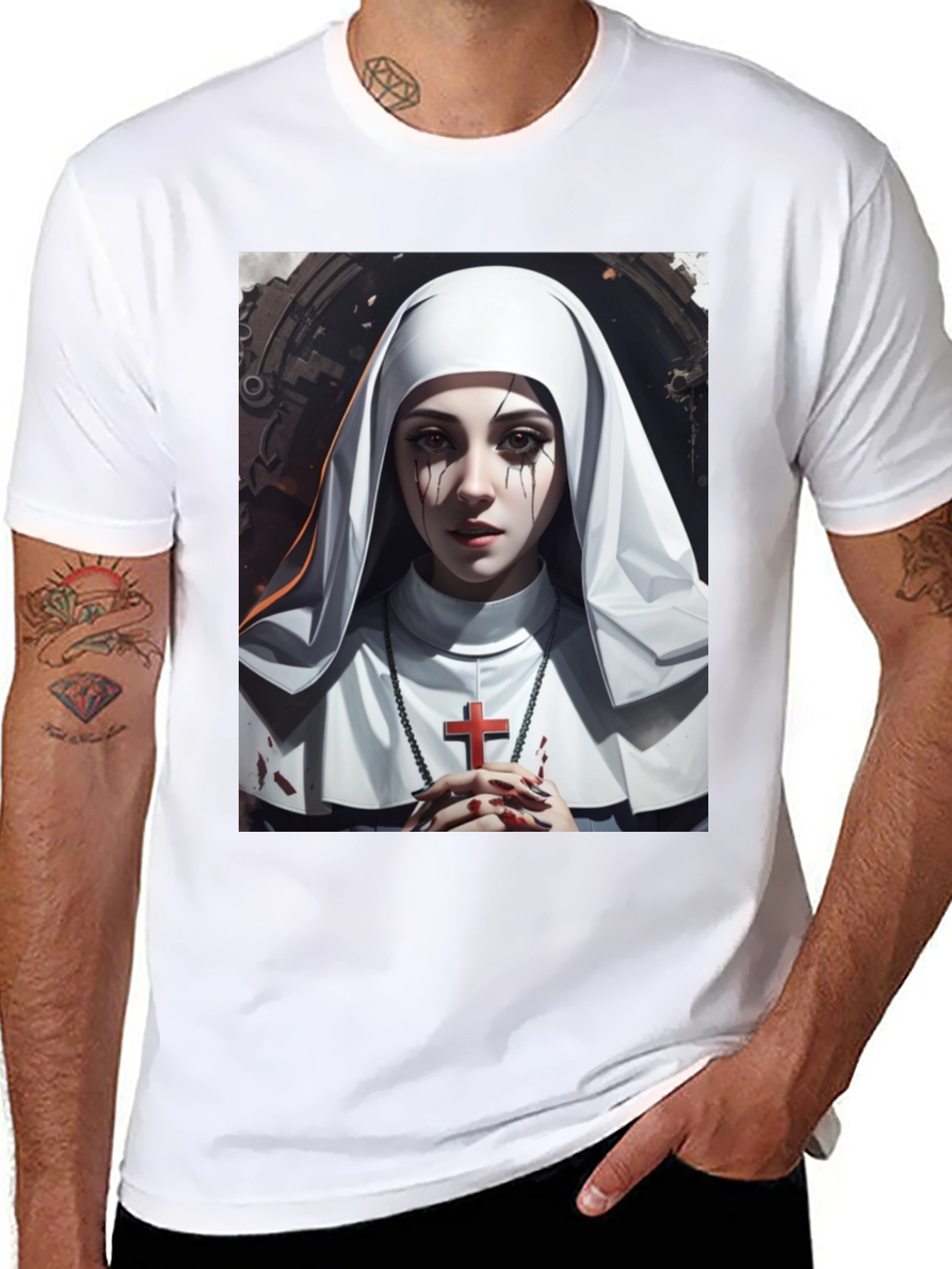 Nun Graphic T-Shirt - Edgy Religious Art Tee