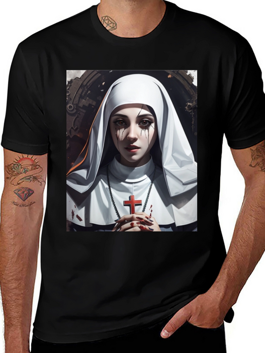 Nun Graphic T-Shirt - Edgy Religious Art Tee