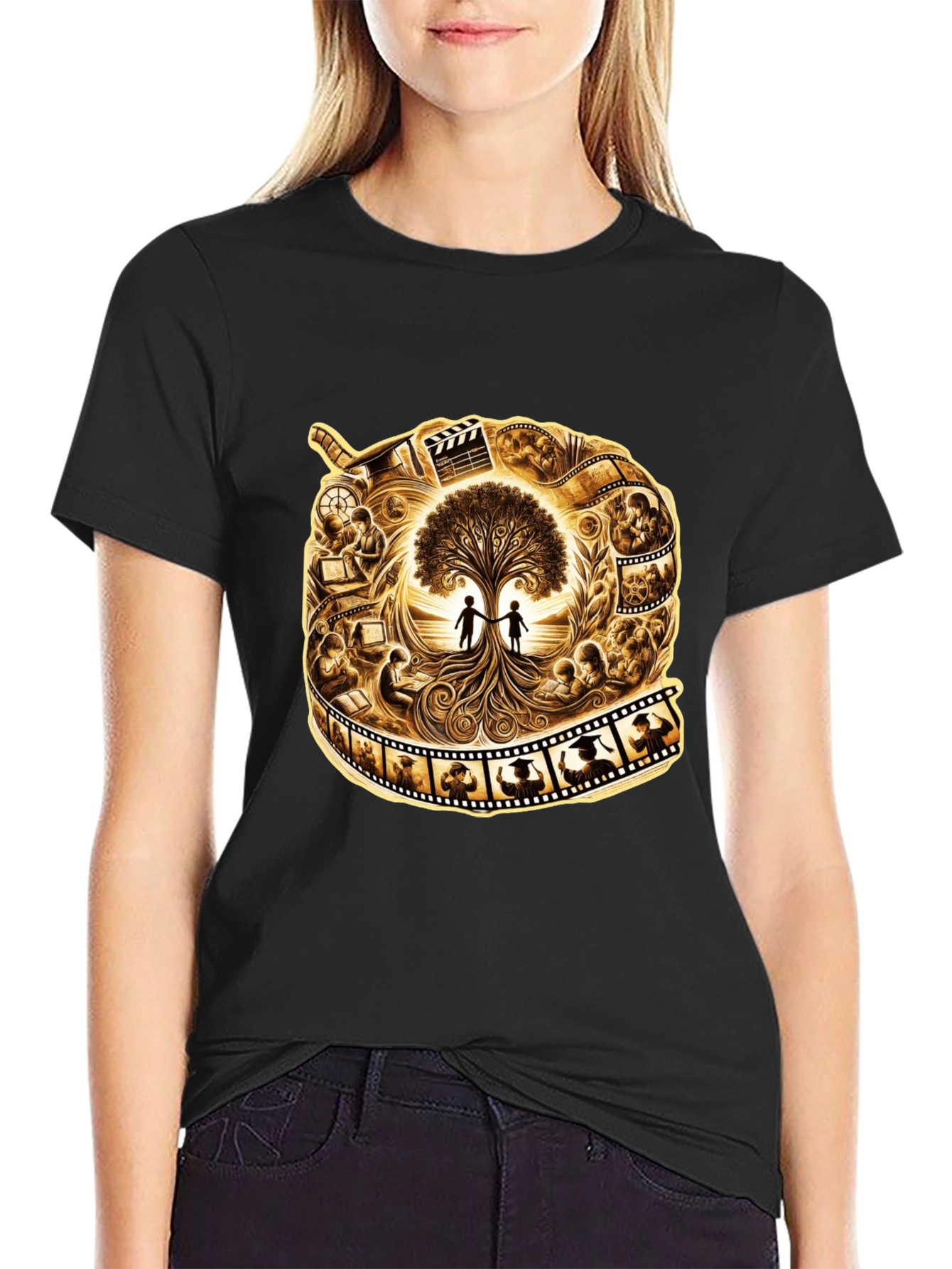 Film Reel Tree of Life Black Graphic Tee