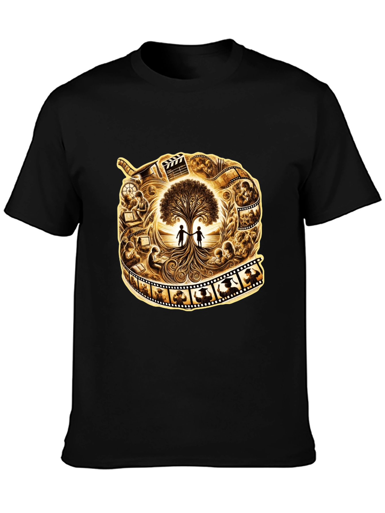 Film Reel Tree of Life Black Graphic Tee
