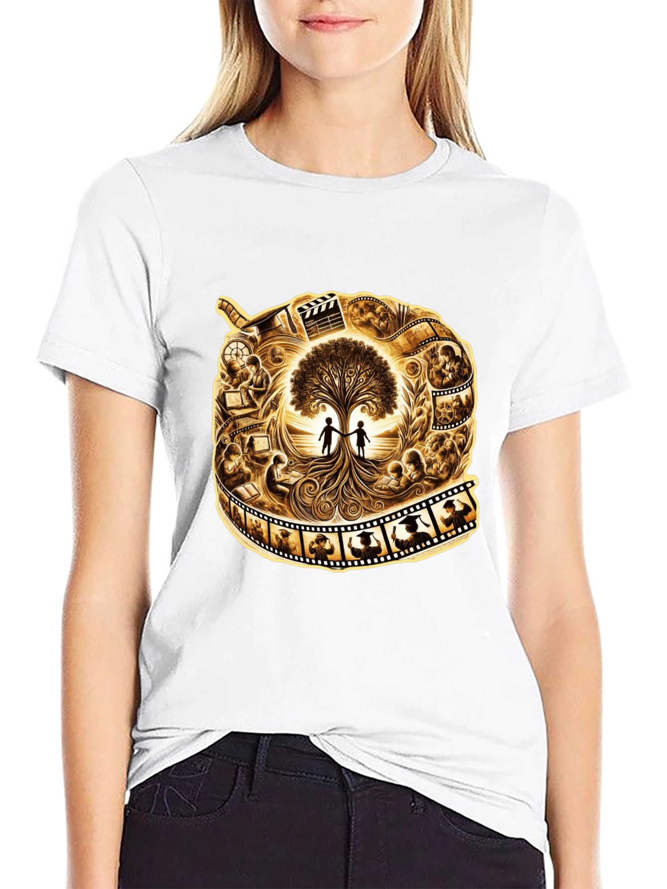 Film Reel Tree of Life Black Graphic Tee