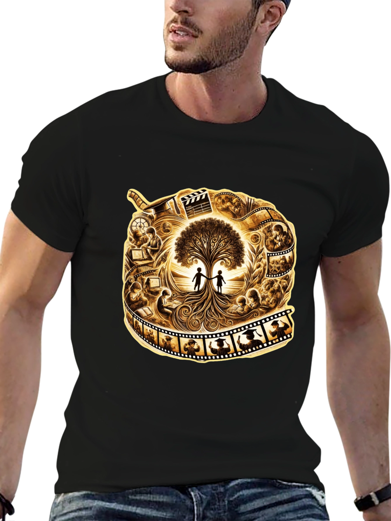 Film Reel Tree of Life Black Graphic Tee
