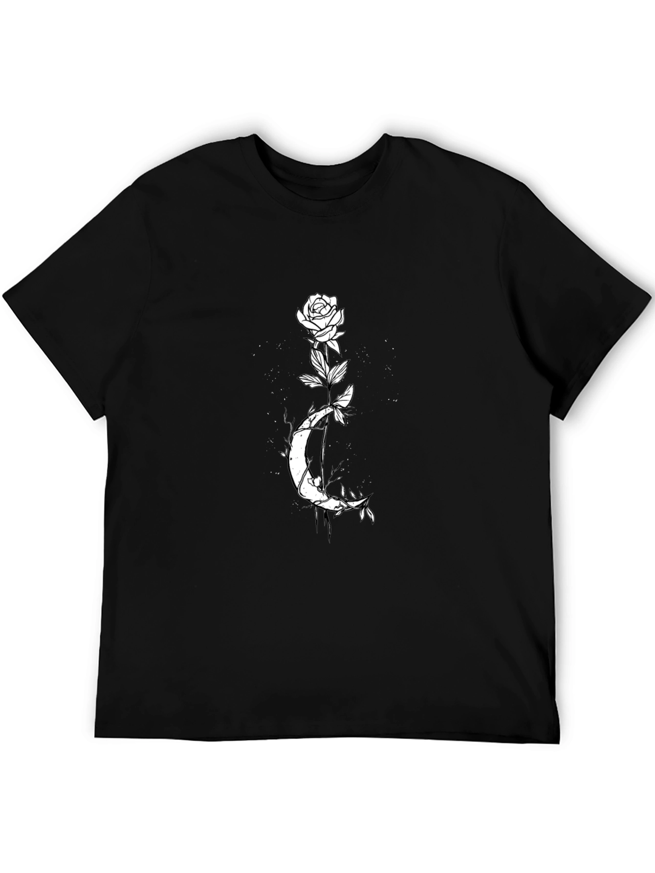 Rose and Moon Graphic Tee - Black Cotton