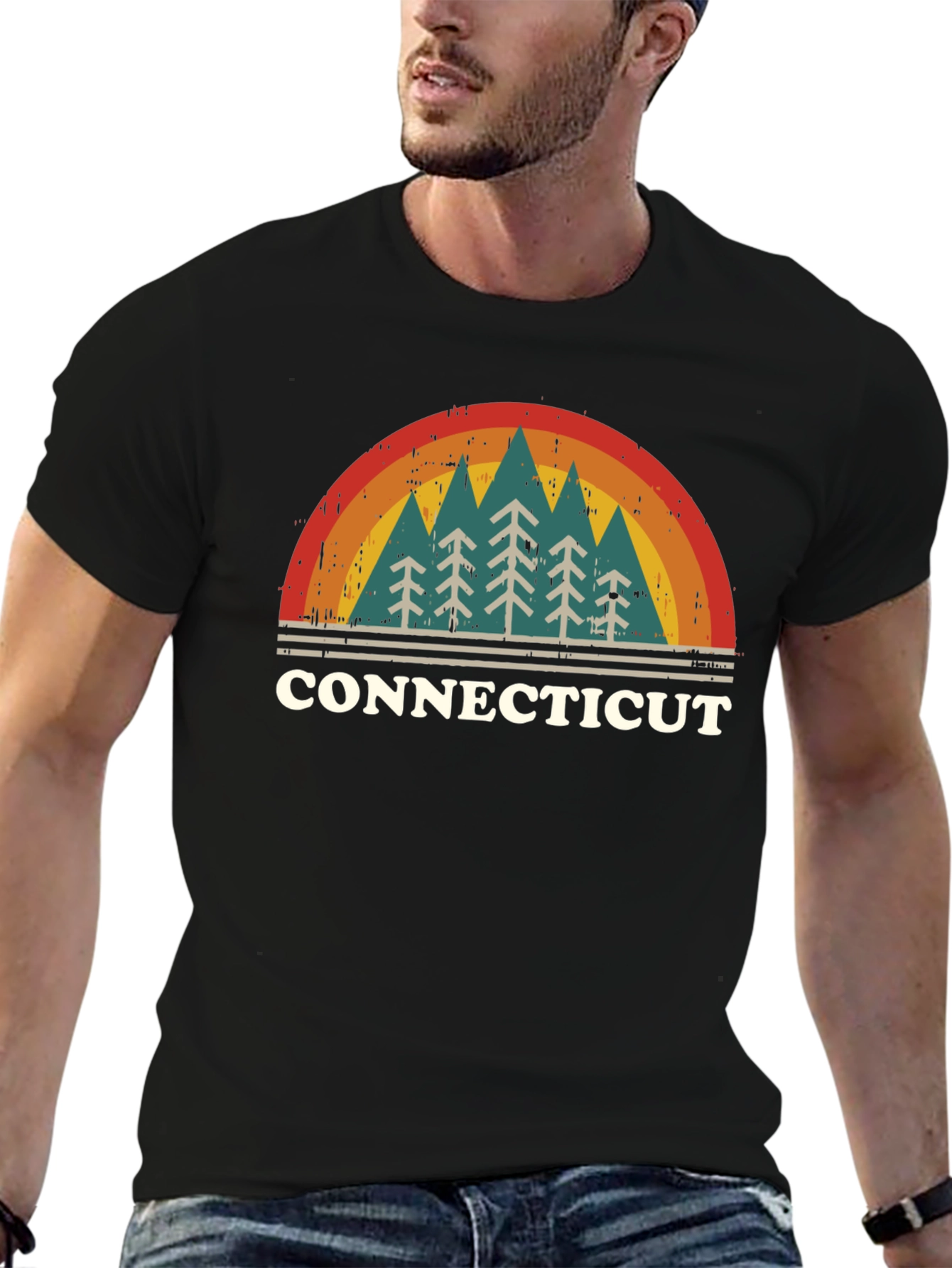 Retro Connecticut Trees Black T-Shirt