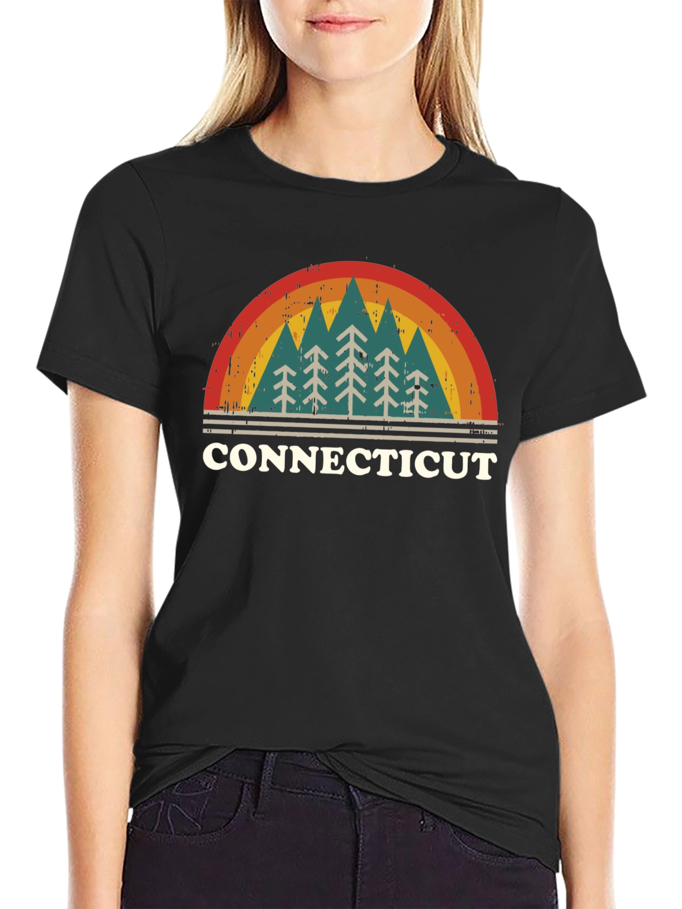 Retro Connecticut Trees Black T-Shirt