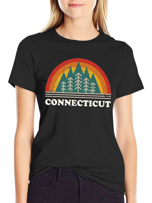 Retro Connecticut Trees Black T-Shirt