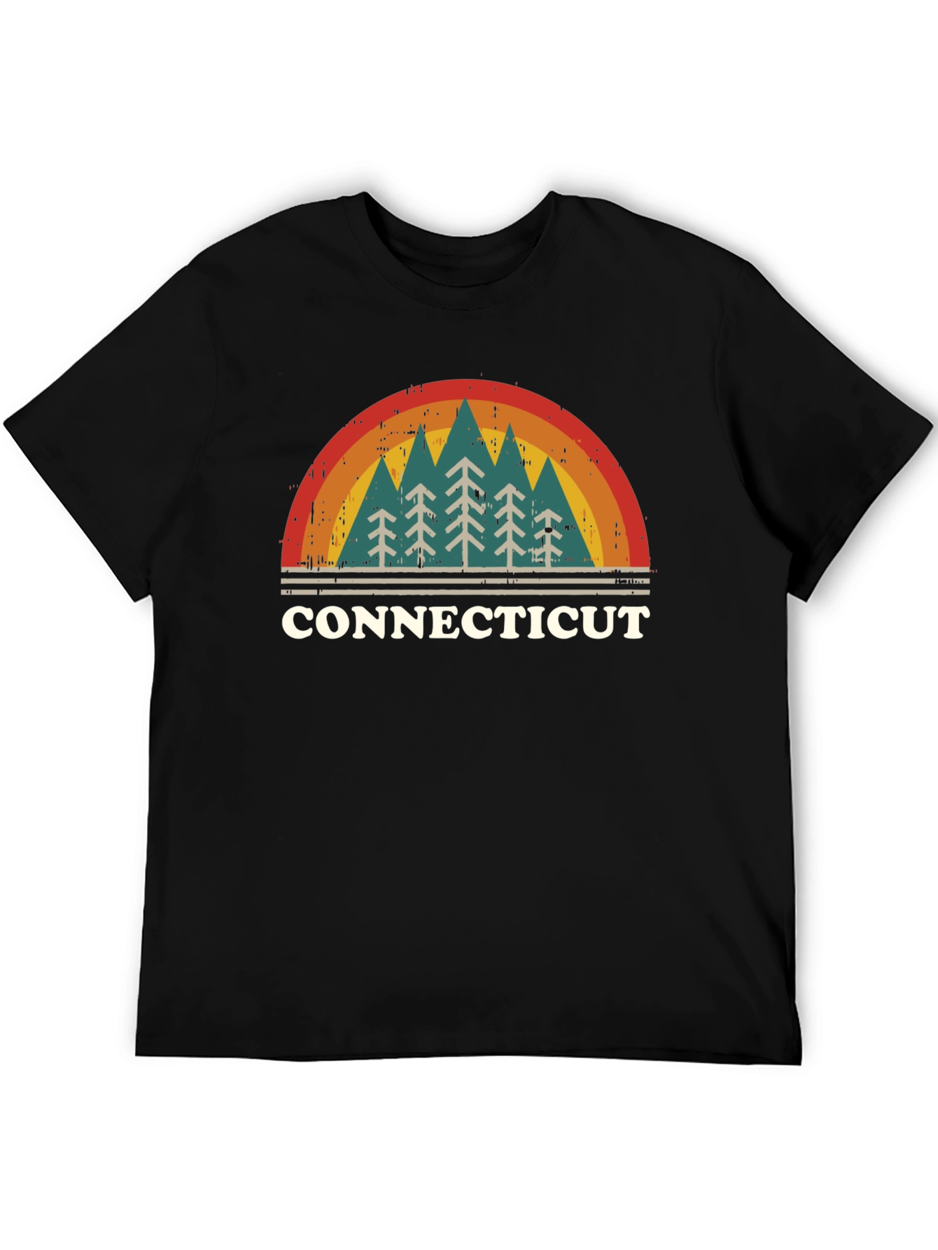 Retro Connecticut Trees Black T-Shirt