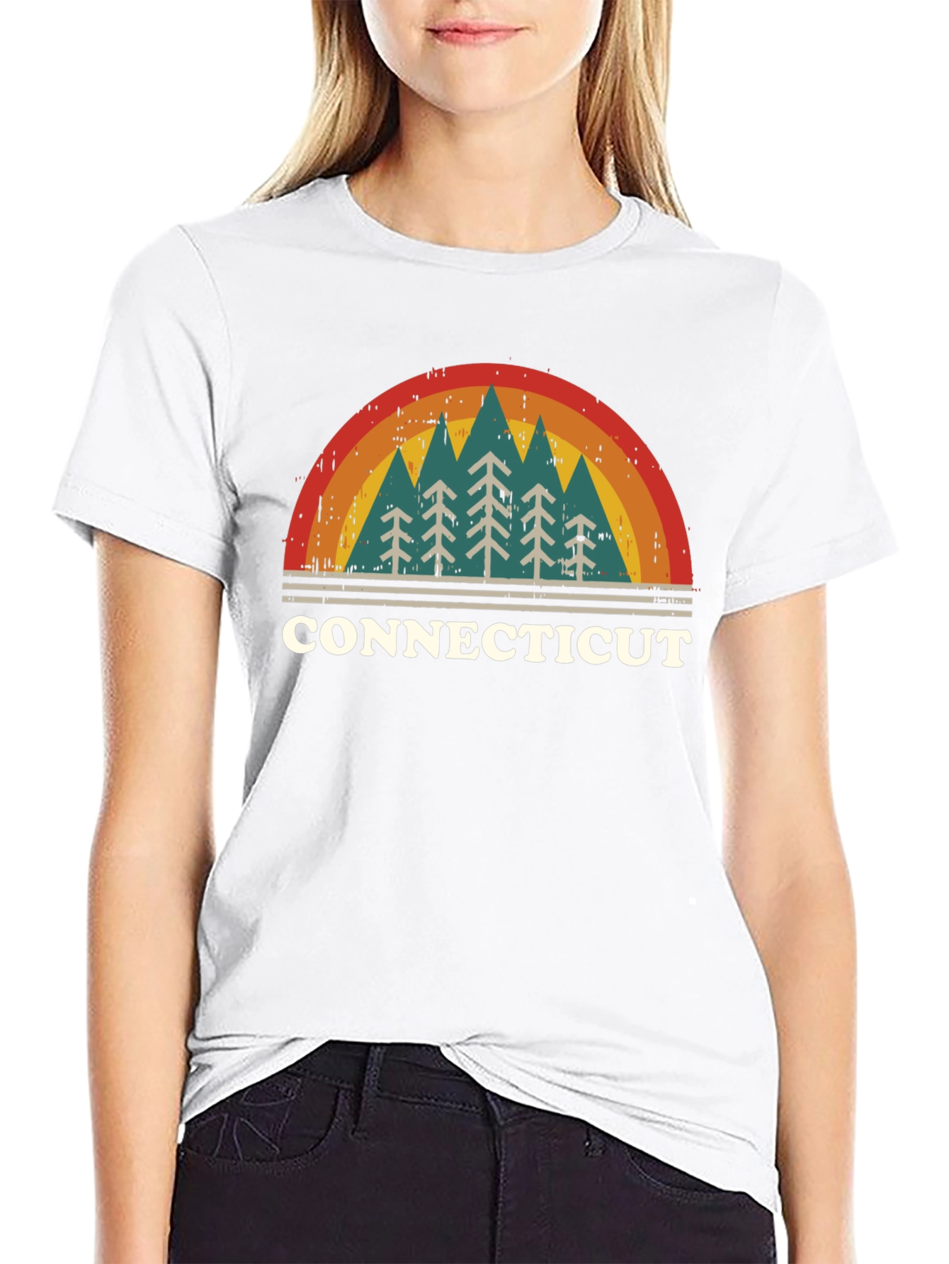 Retro Connecticut Trees Black T-Shirt