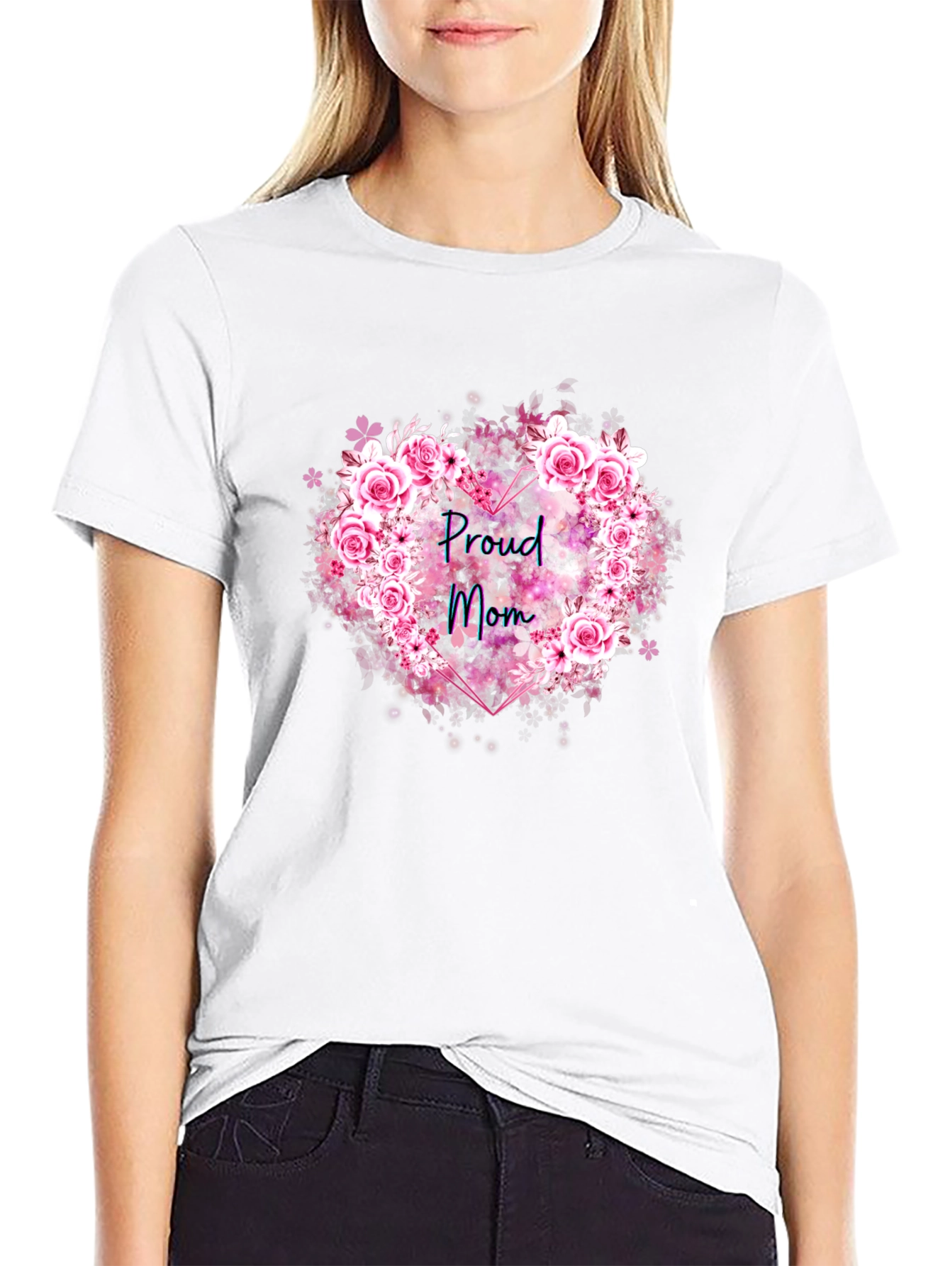 Proud Mom Floral Heart T-Shirt