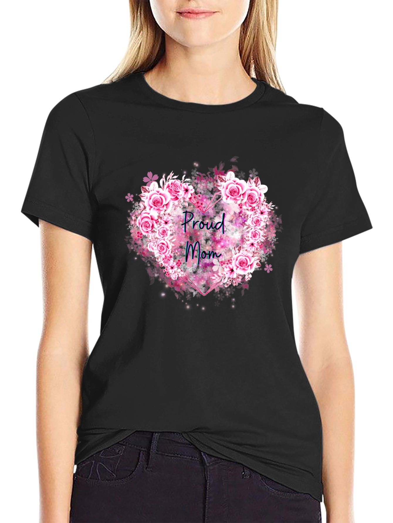 Proud Mom Floral Heart T-Shirt