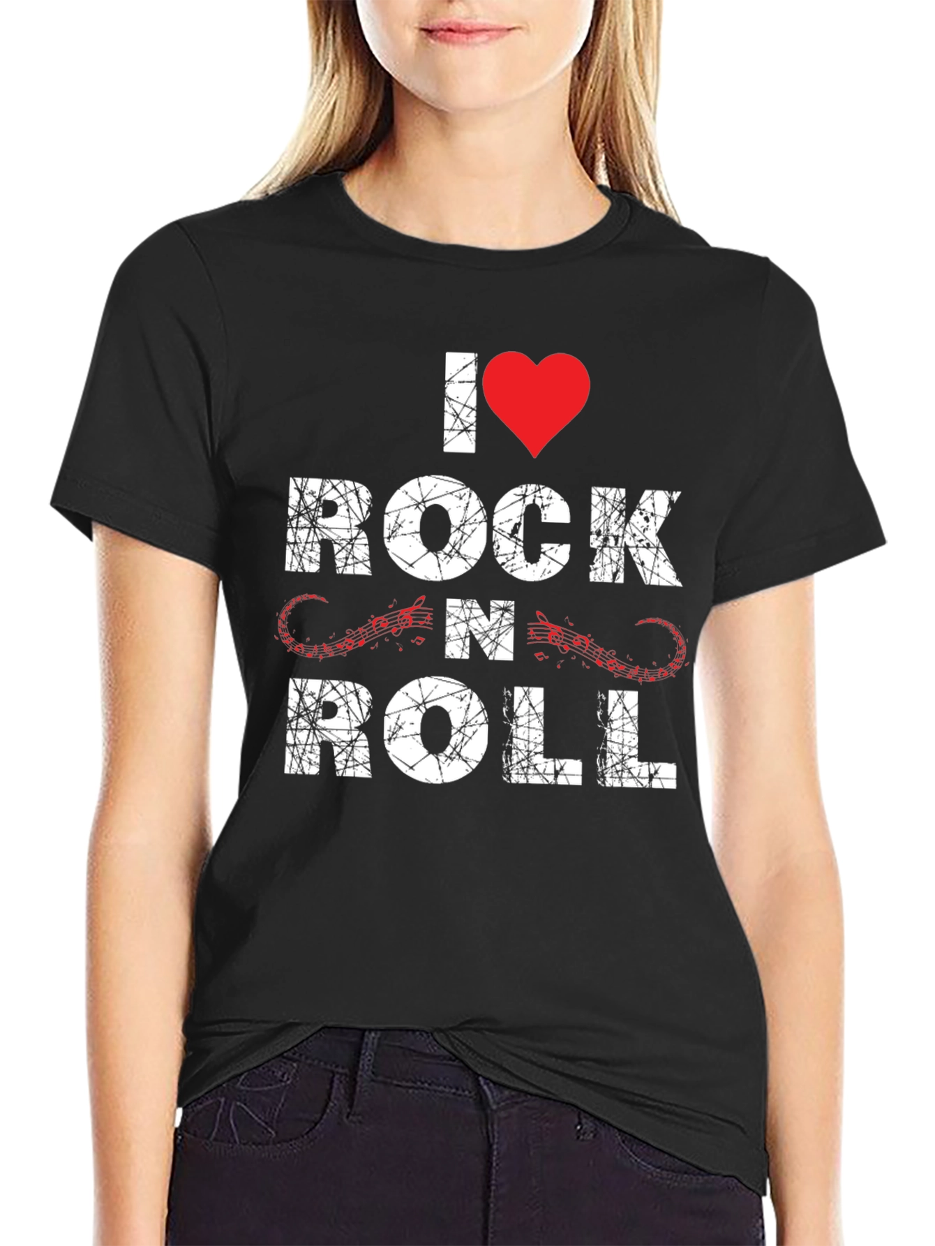 I Heart Rock N Roll Graphic Tee - Black
