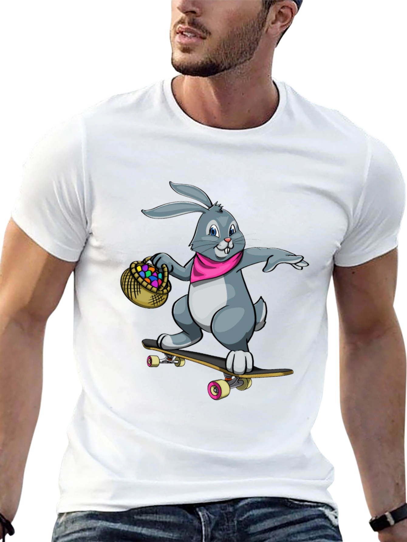 Cool Bunny Skateboarder Graphic Tee