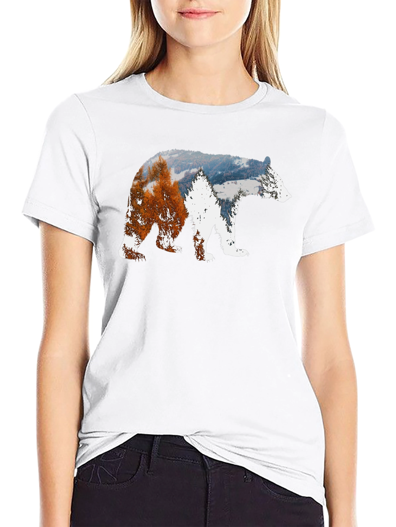 Bear Silhouette Nature Scene Graphic Tee