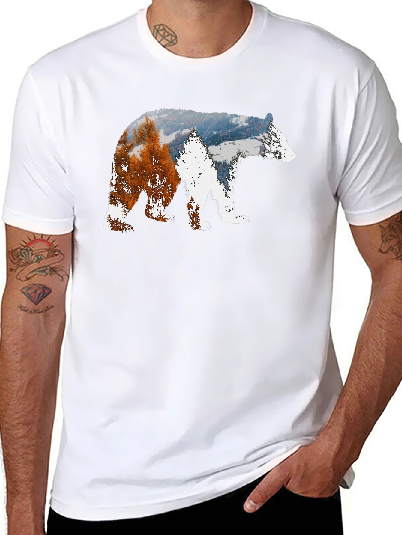Bear Silhouette Nature Scene Graphic Tee