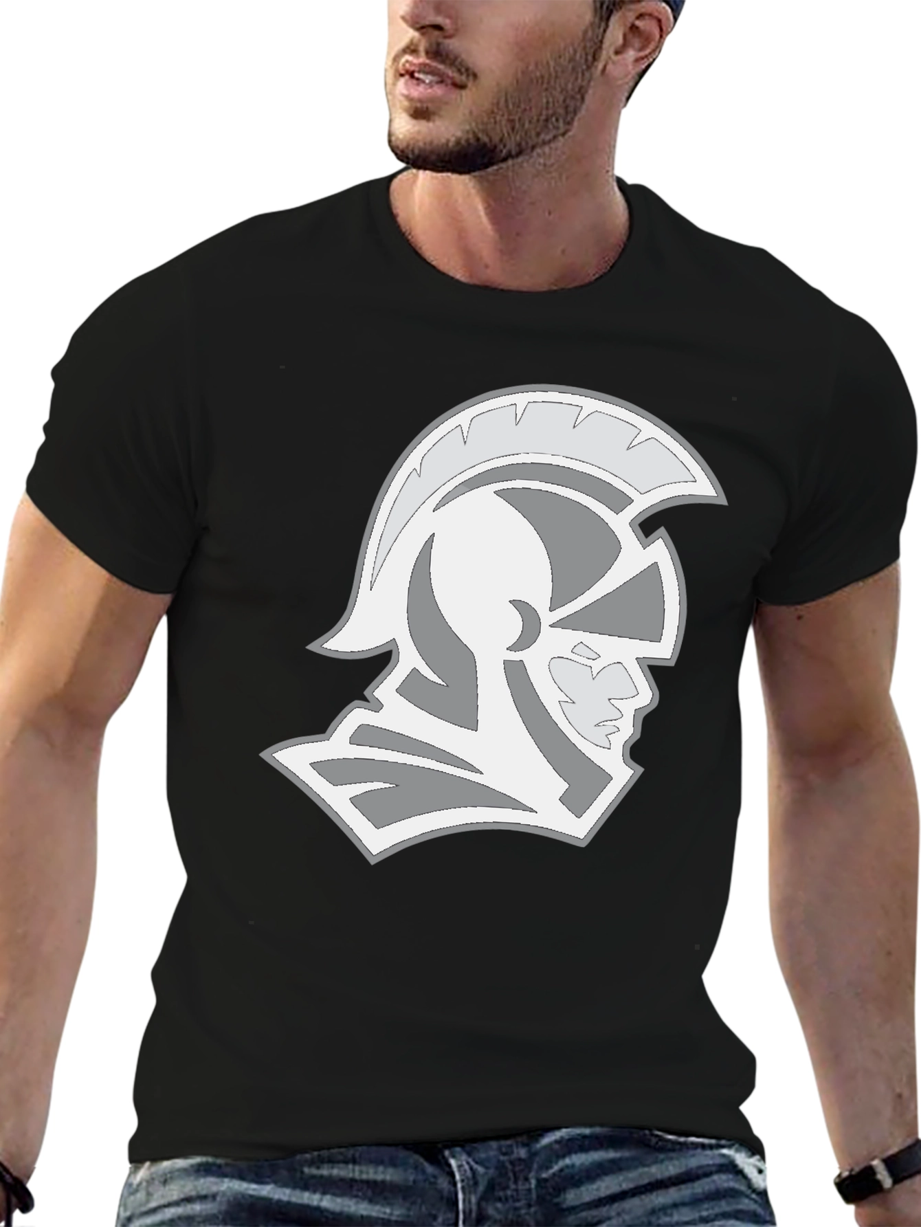 Spartan Helmet Graphic Tee - Black Cotton T-Shirt