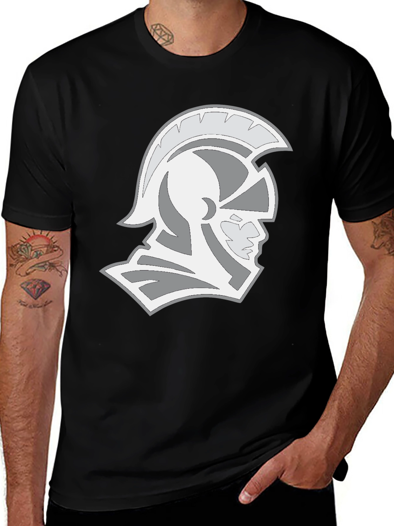 Spartan Helmet Graphic Tee - Black Cotton T-Shirt