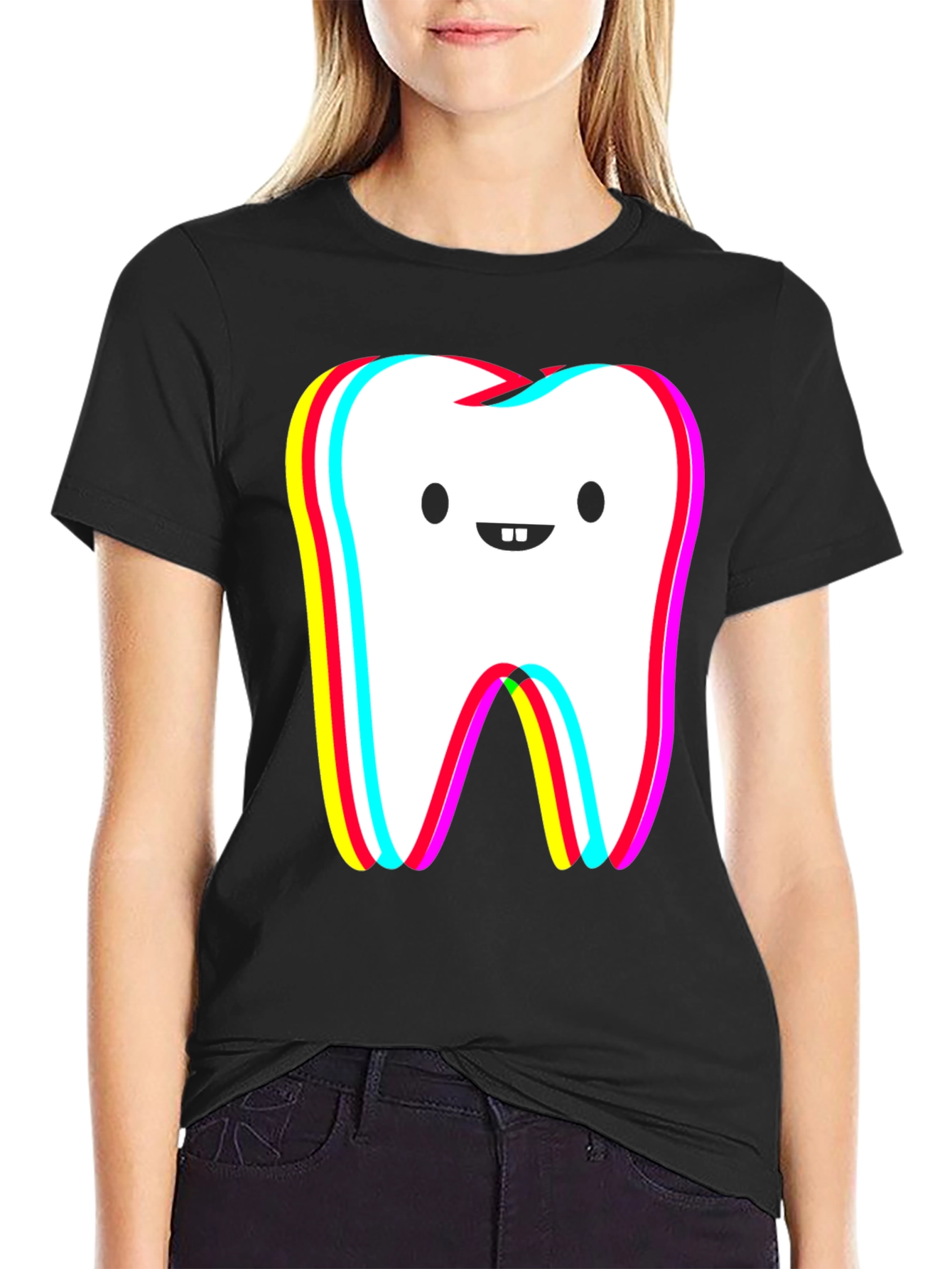 Funny Tooth Graphic Black T-Shirt