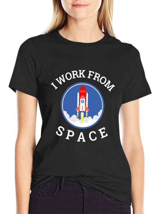 I Work From Space Graphic T-Shirt - Black