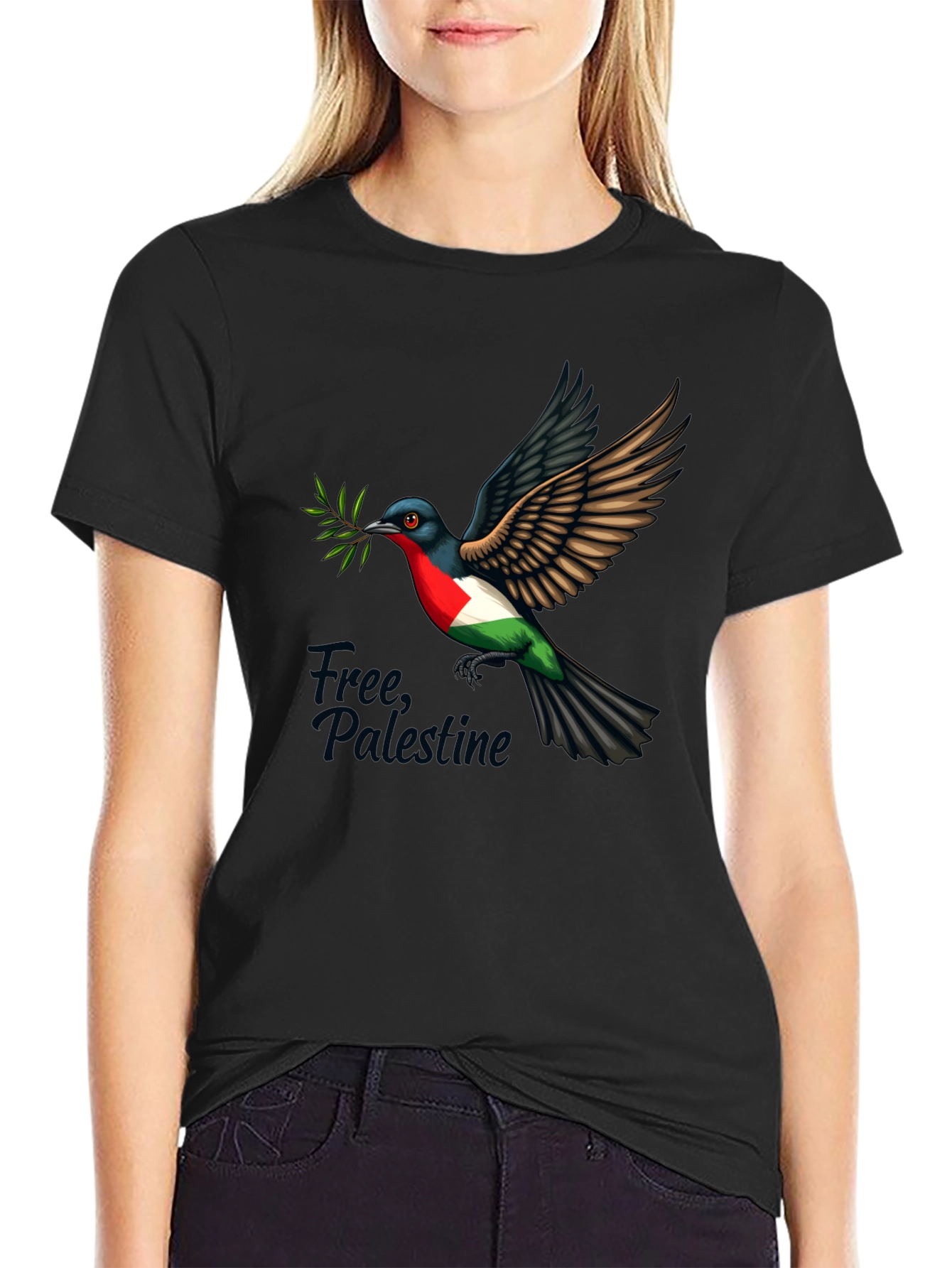 Free Palestine Dove T-Shirt - Black