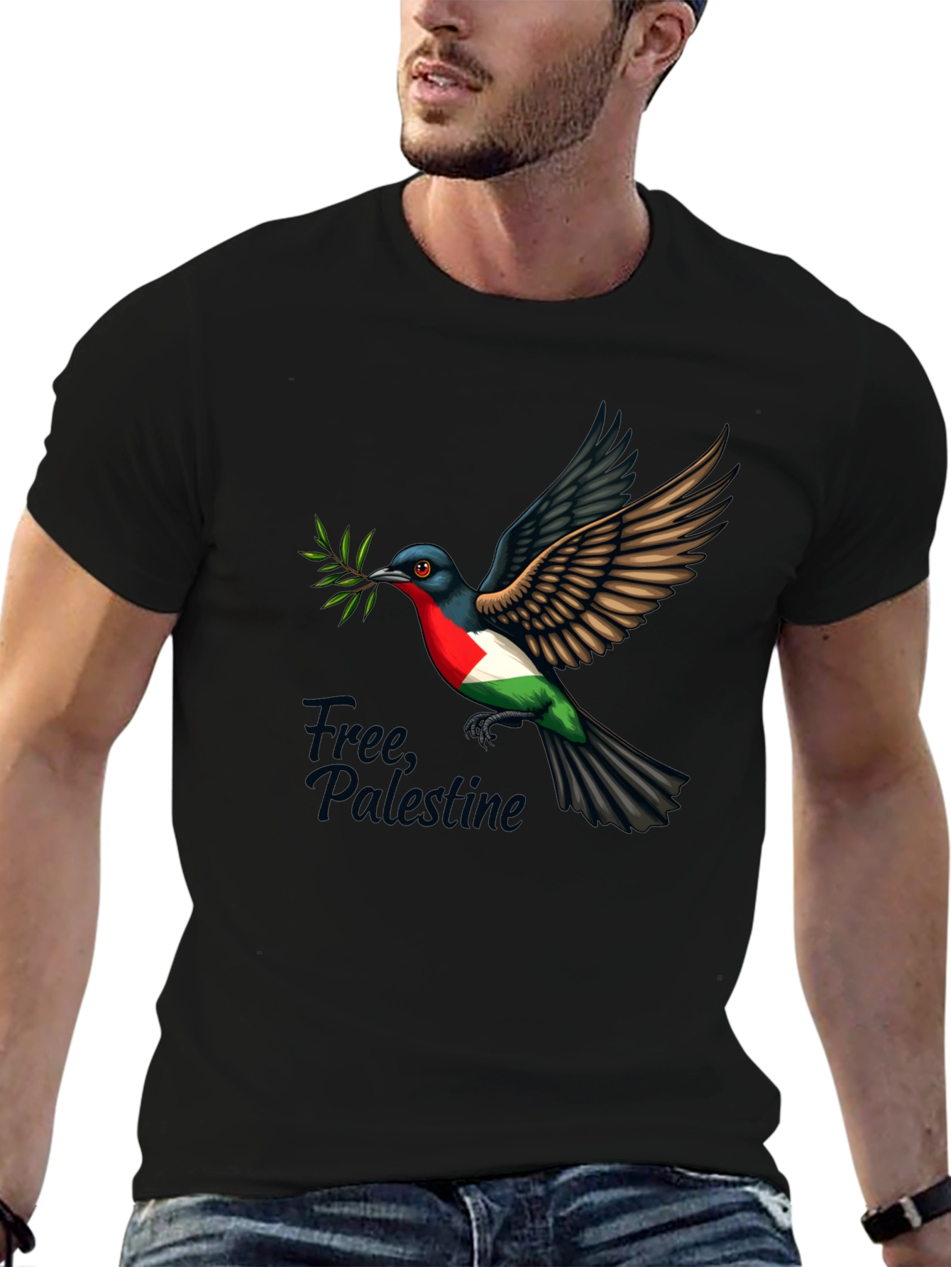 Free Palestine Dove T-Shirt - Black