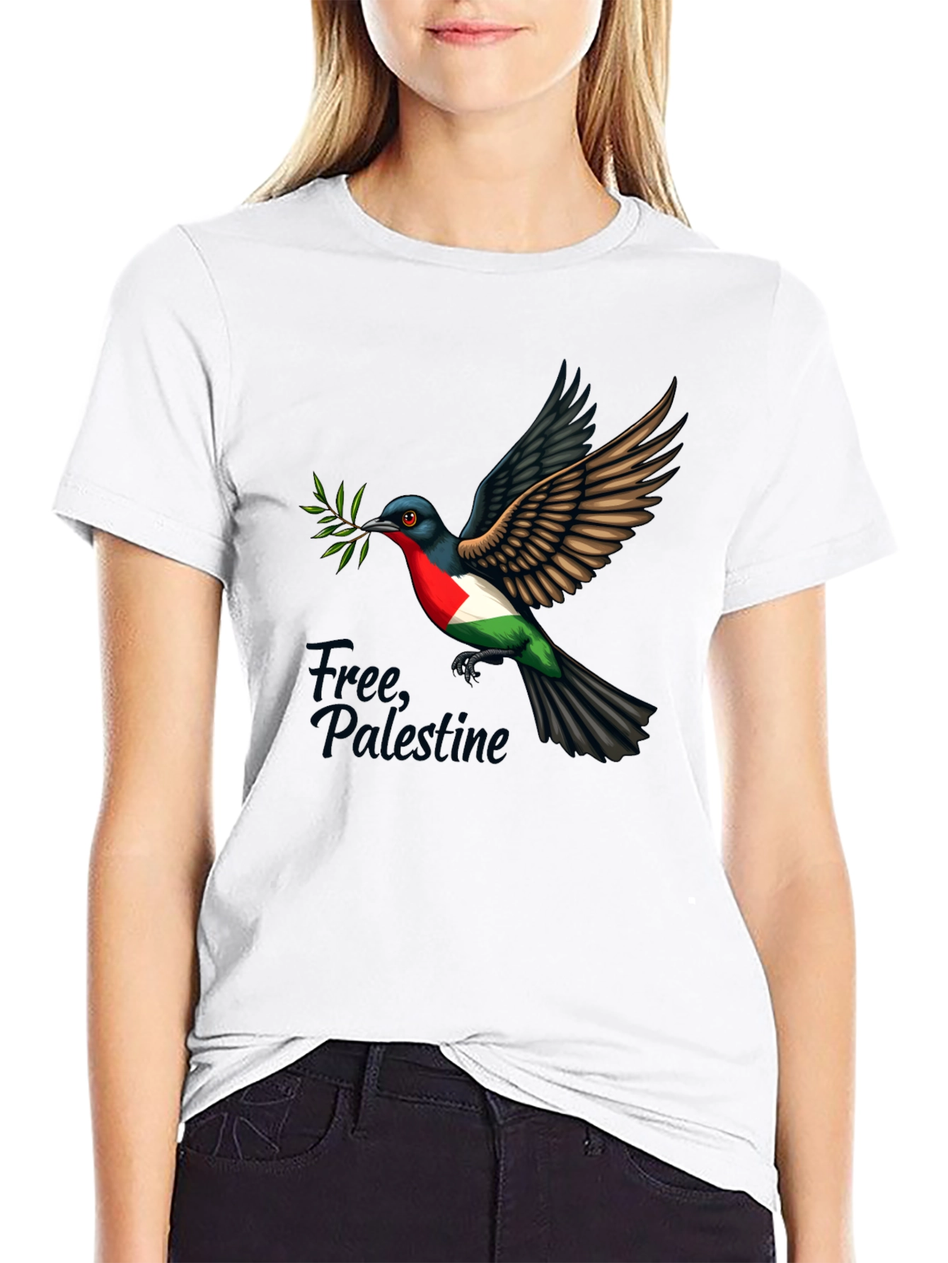 Free Palestine Dove T-Shirt - Black