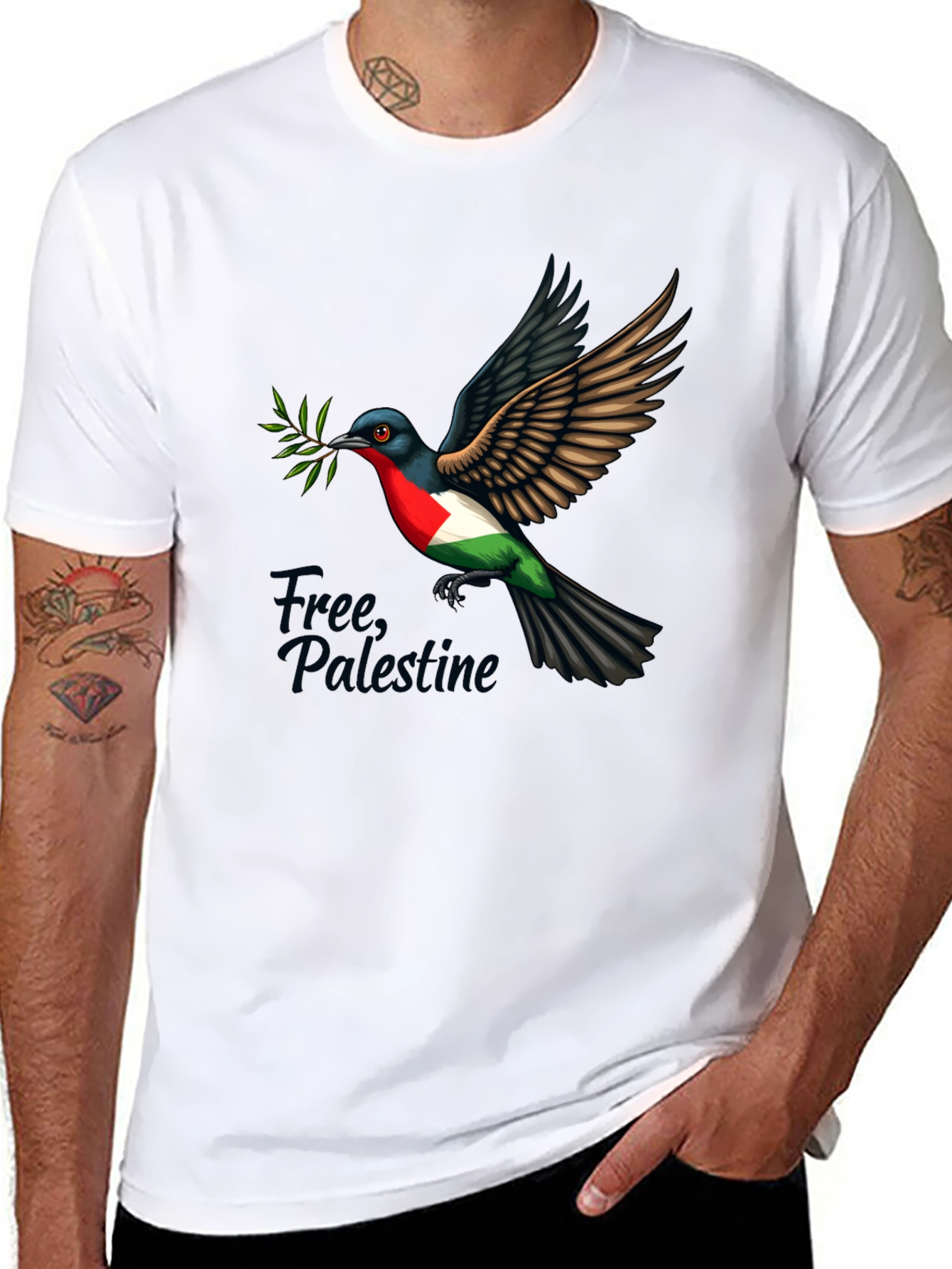 Free Palestine Dove T-Shirt - Black