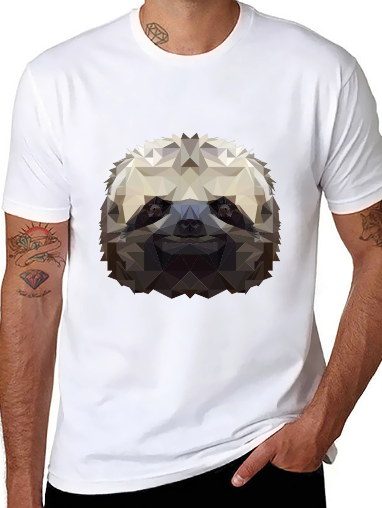 Geometric Sloth Graphic Tee - Black