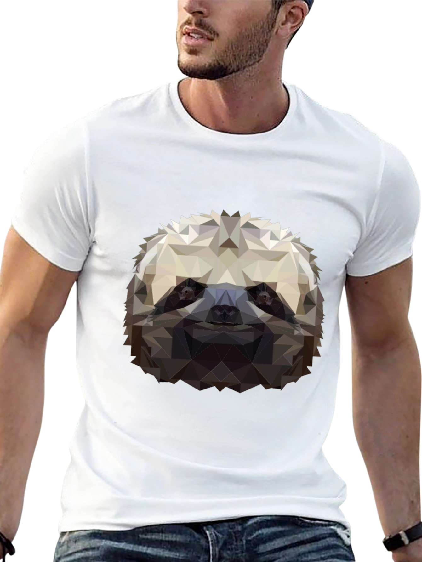 Geometric Sloth Graphic Tee - Black