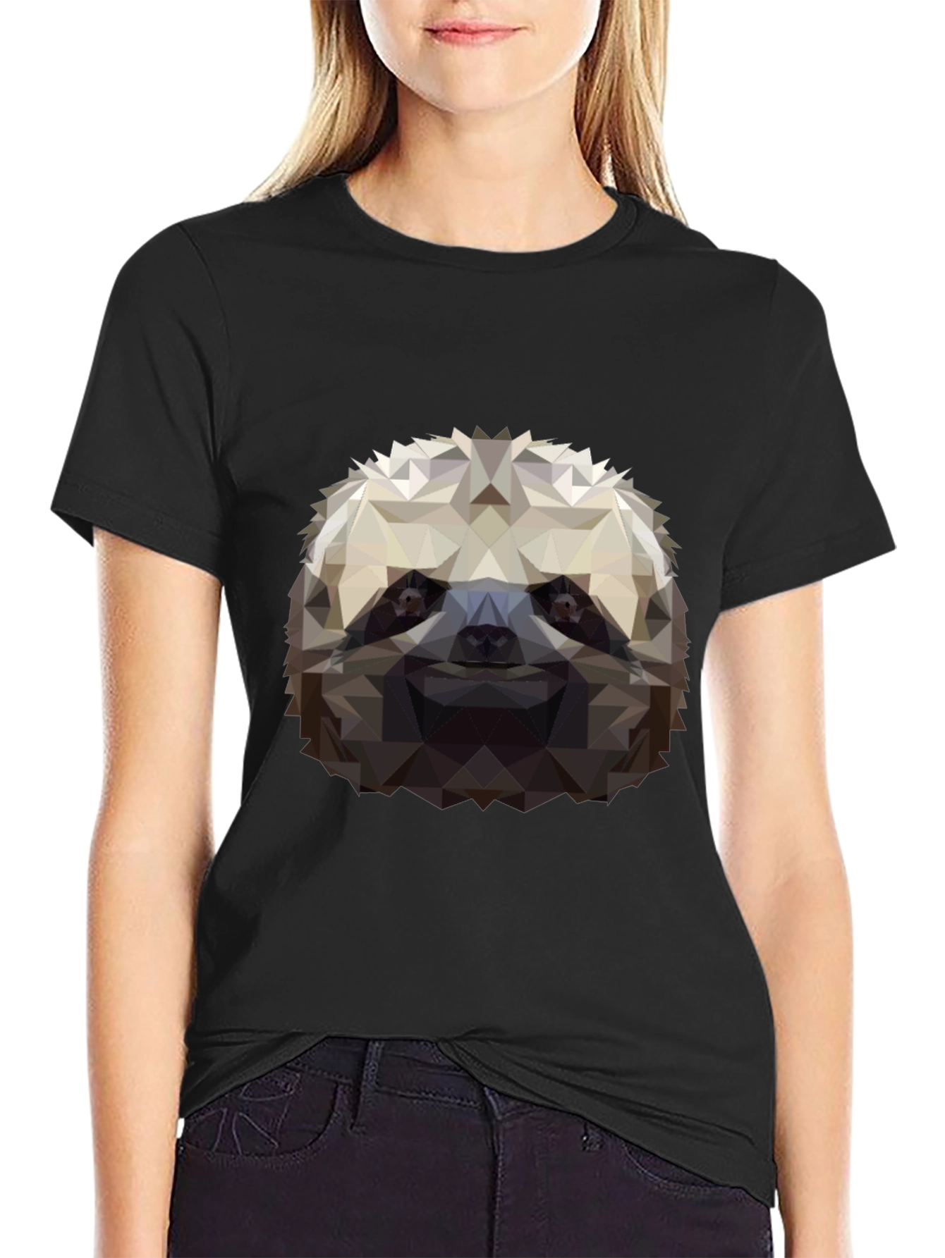 Geometric Sloth Graphic Tee - Black