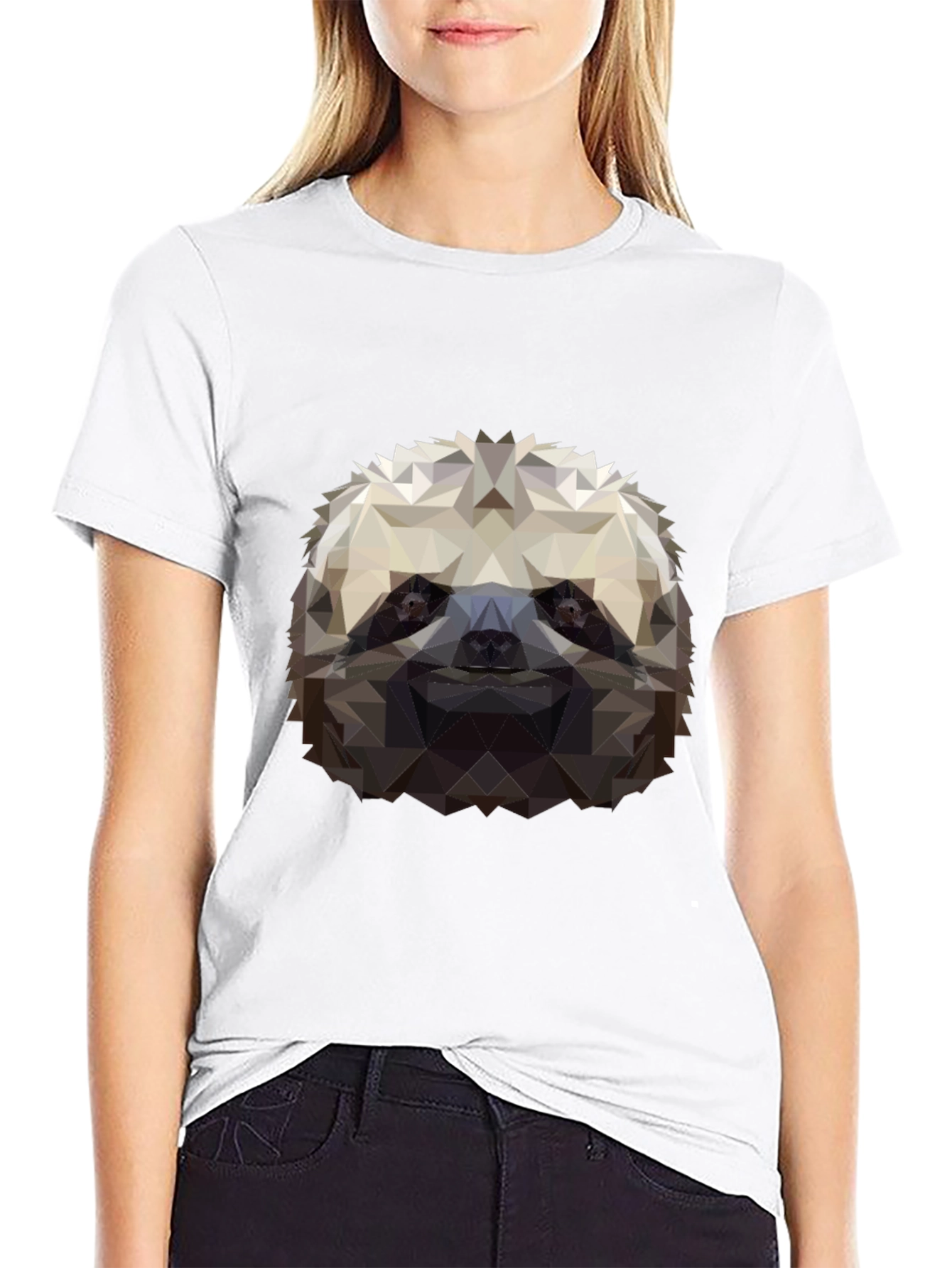 Geometric Sloth Graphic Tee - Black