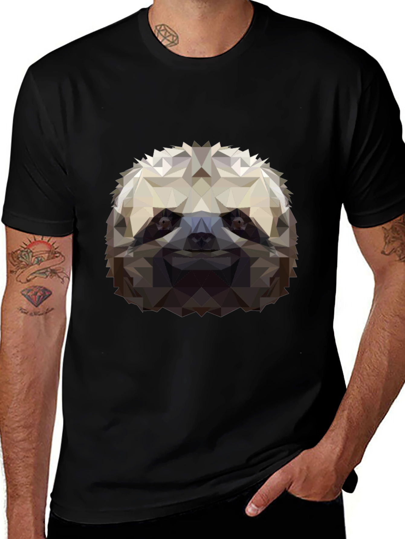 Geometric Sloth Graphic Tee - Black